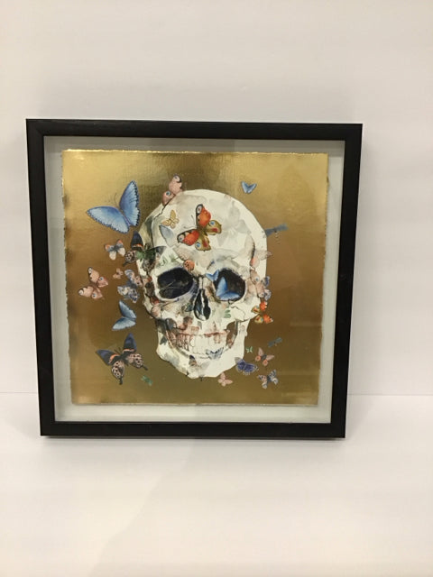 12"Sq Framed Marmont Hill Gold Foil Skull