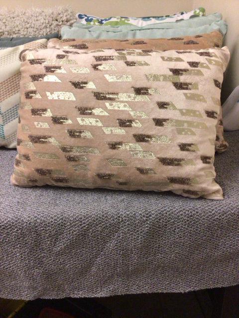 Pier 1 Taupe & Gold Beaded Accent Lumbar Pillow