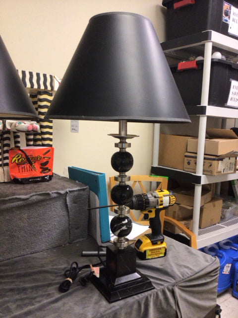 Black Faux Marble Table Lamp W/Shade