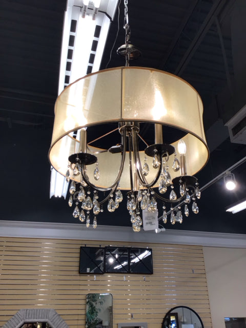 Crystorama Chandelier Hampton 5 light, 24” Drum Chandelier W/Silk Shade