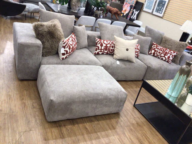 Grey 3 PC Slip Cover Fabric Sofa W/Ottoman