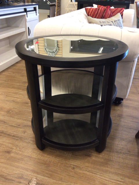 Uttermost Round Black Three Tier Mirrored Top End Table