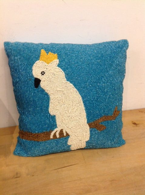 Pillow- 13" Blue Beaded Bird