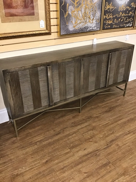 4-Door Wood/Brushed Gold Metal Console AS-IS Multiple Nicks