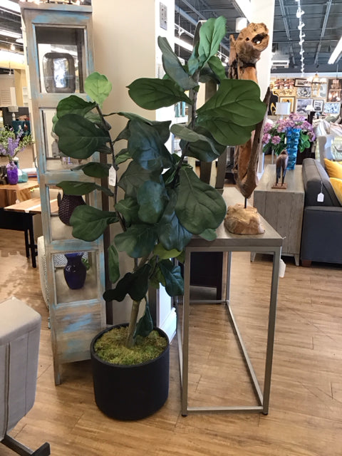 5' Faux Fiddle Leaf Tree in Rd Black Planter