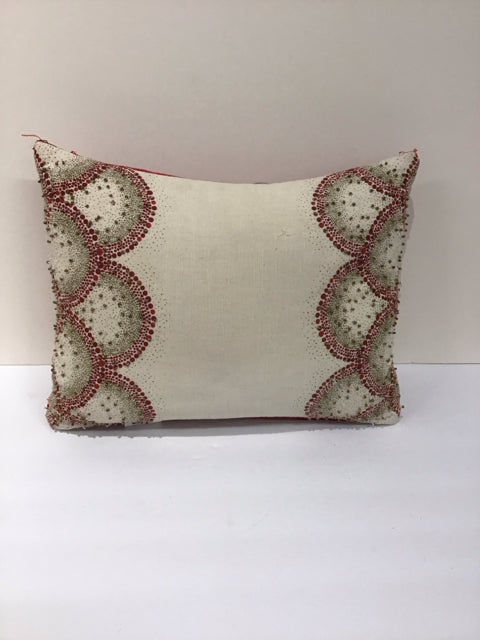 Tan Pillow Red Spot Design w/Beads