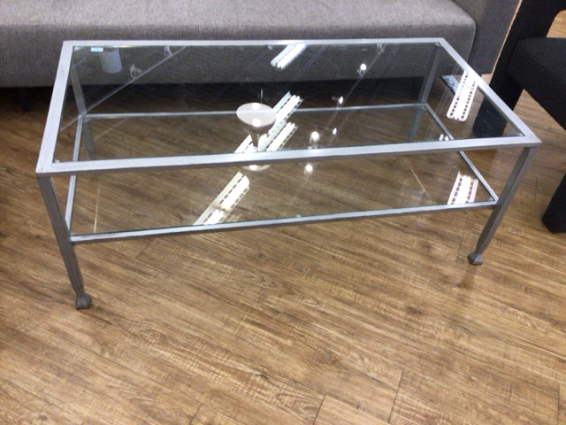 24" X 48" Grey Metal Glass Top Coffee Table
