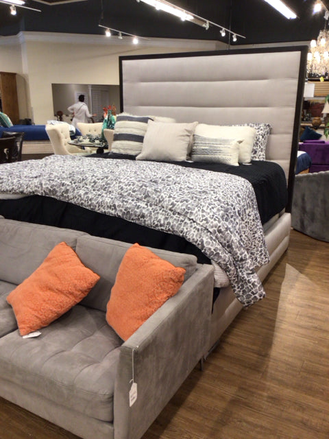 Judith Hamilton Espresso Wood Trim & Taupe Fabric King Bed