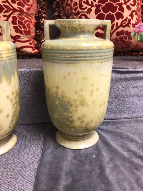 16" Cream/Green Ceramic Vase