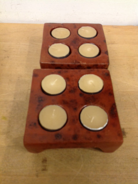 Set Of 2 Brown Ceramic Tea Light Holders