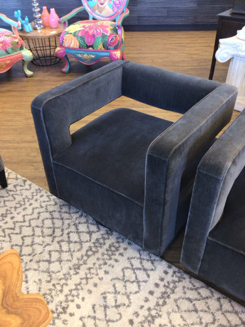 RH Drew Curved Dark Grey Swivel Chair