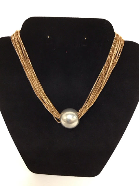 Gold Tone Multistrand Choker w/Silver Ball