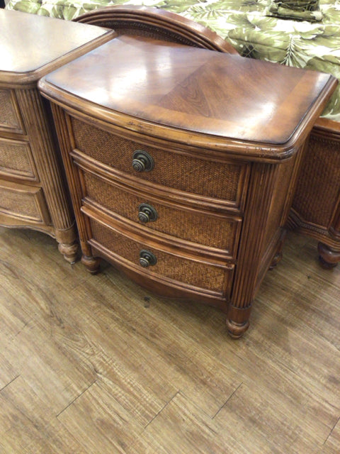 Drexel Heritage Three Drawer Rattan Nightstand
