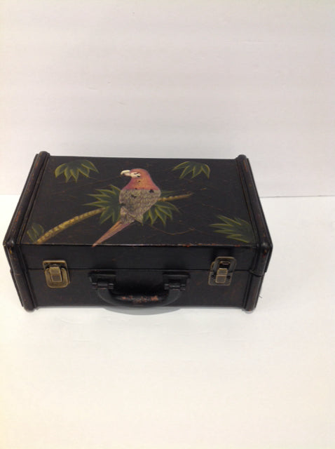 12x18 Black Wood Box w/Painted Parrot