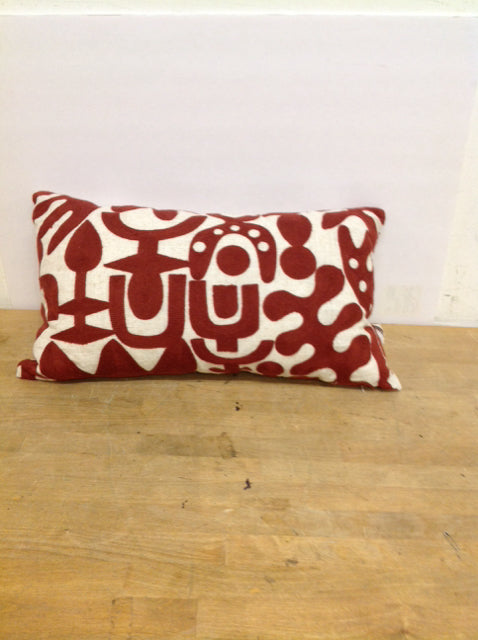 Tan Rectangular Pillow w/Burnt Orange Design