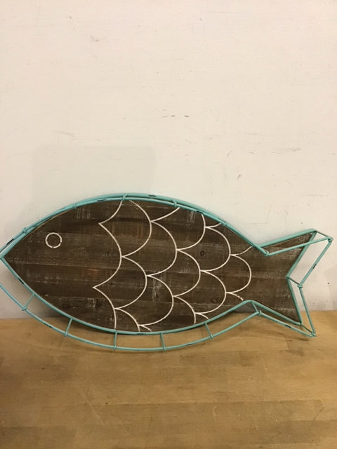 25" Aqua Metal & Wood Fish Tray