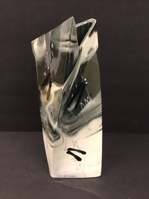 Grey/White Painted Abstract Ceramic Vase