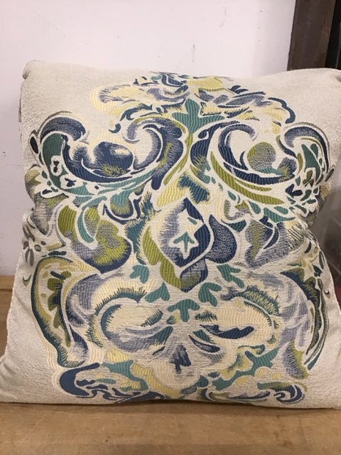20" Floral Jacquard Print Blue And Yellow Pillow