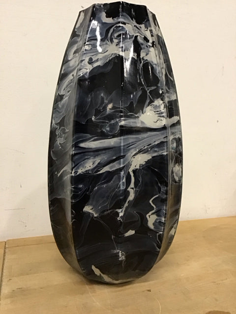 16" Marbled Black Gray White Ceramic Vase