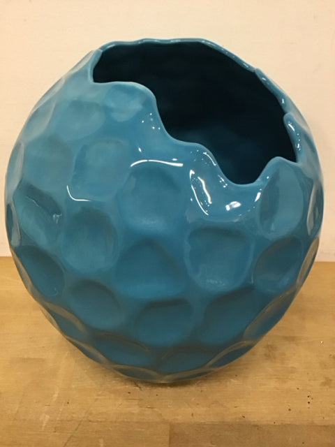 14.5" Teal Dimpled Ceramic Vase