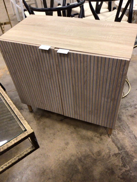 2 Door Ribbed Bleached Wood Cabinet