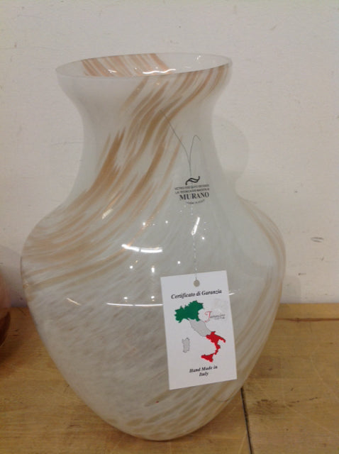 Vase- 16" Murano White Art Glass