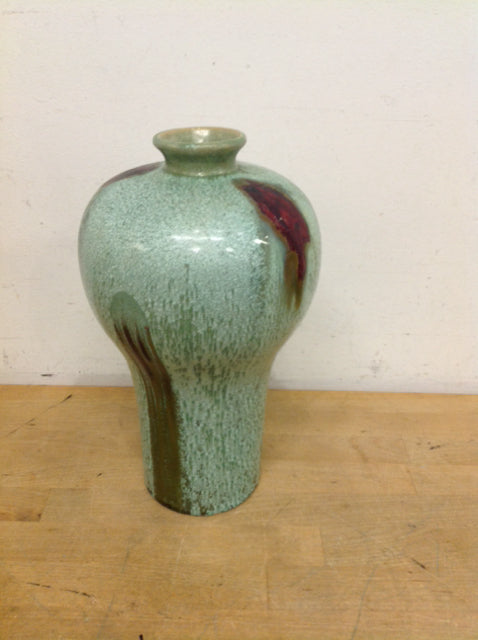 Vase- 13" Green Ceramic Drip