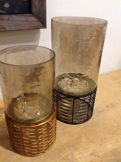 Candle Holders - Pair Of Glass & Metal