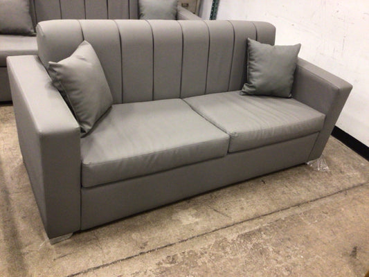 Bricktown Holding Furniture Grey Vinyl Sleeper Sofa W/Pillows