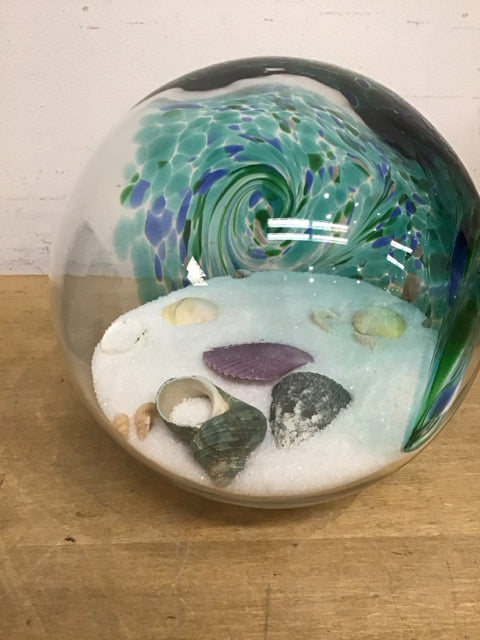 6" Art Glass Beach Sphere Filled W/Sand & Shells