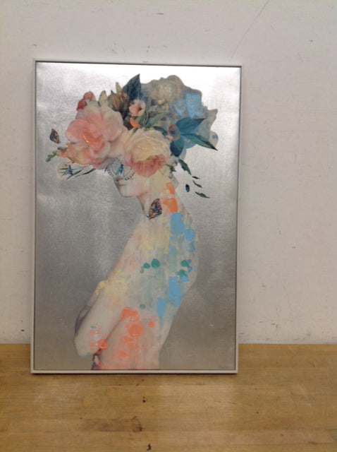 20x30 Woman w/Flowers Mixed Media on Canvas