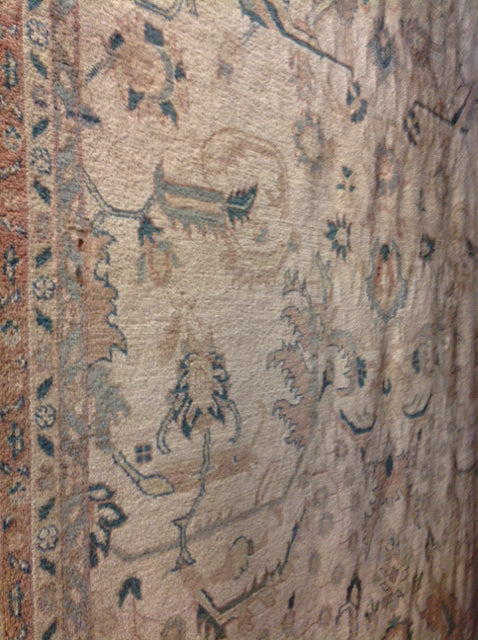 Rug- 10' X 14' Taupe W Green & Salmon Print