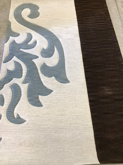 7"x10x4'10" Teal Beige Brown Wool Rug