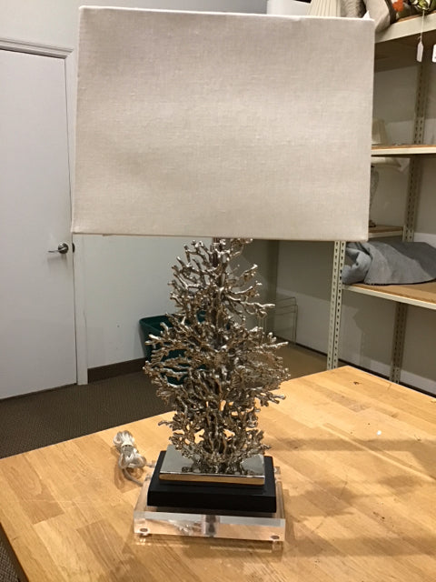 30" John Richard Silver Coral Lucite & Rectangle Base Lamp