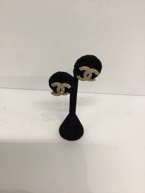 Chanel Style Gold Earrings w/Crystals