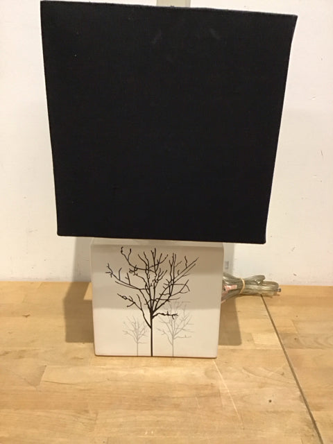 21" White Ceramic W/ Black & Gray Trees Table Lamp