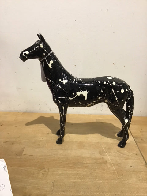 13" Ceramic Abstract Black & White Horse