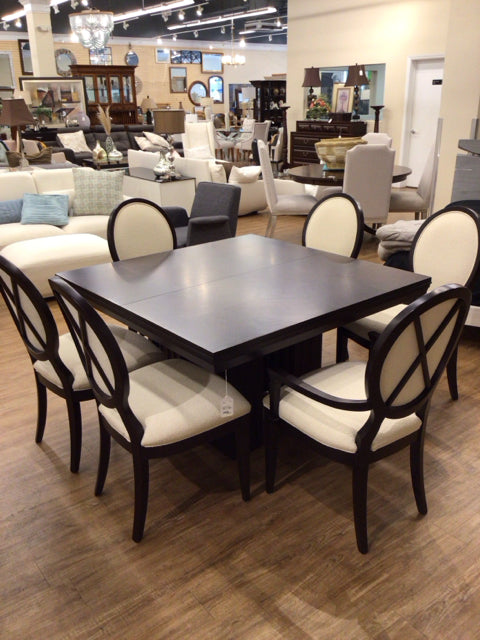 Espresso 50x50 Wood Dining Table/6 Chairs 2 Leaves