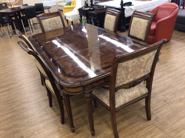 Baers Furniture Brown Wood Extension Dining Table W/6 Chairs/2 Leafs