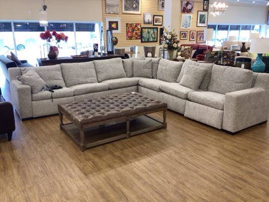 Baker Furniture Bespoke Grey Chenille Down Filled Sectional W/Extra Battery