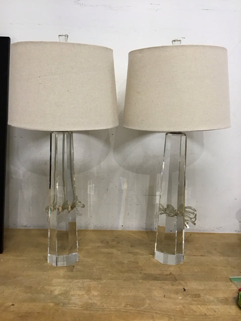 Pair Of 33" Mid Century Modern Crystal Table Lamps