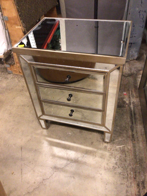 AS-IS Mirrored Three Drawer Nightstand