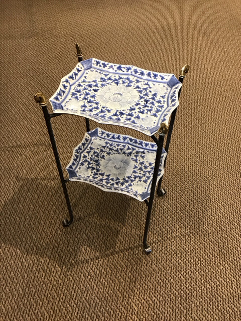 27" Metal Display Stand w/Blue White Painted Plates