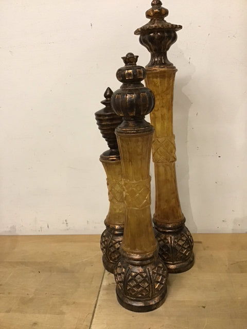 Set Of 3 Amber & Gold Resin Spires