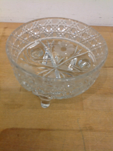 Bowl- 7" Footed Cut Crystal Flower