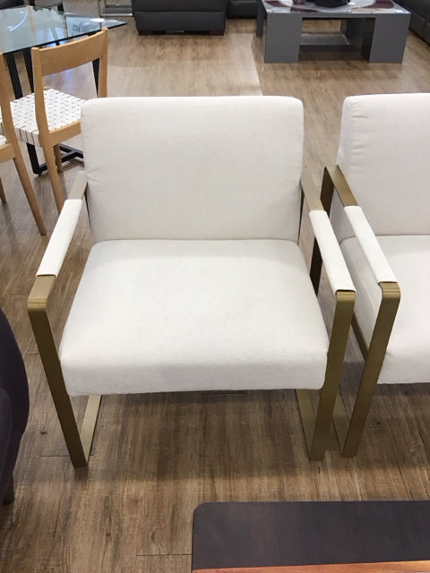 Beige Upholstered & Gold Metal Accent Chair