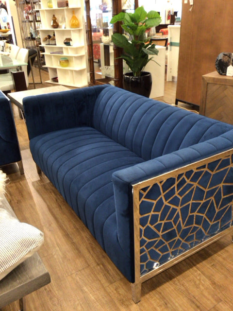 Navy Blue Sofa/Chrome Accent Design
