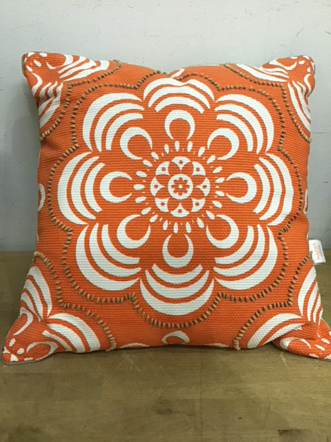 18" Orange Medallion Beaded Pillow By Happy Chic Pillow