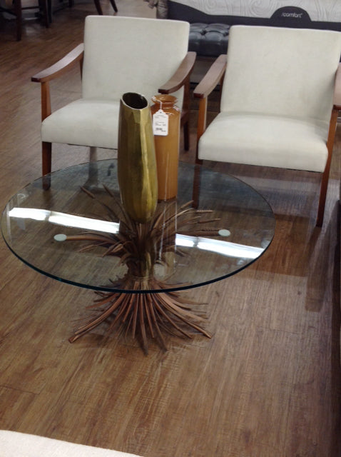 36" Gold Wheat Sheaf & Glass Coffee Table AS-IS