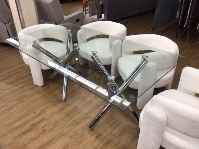 71" X 39 1/2" Rectangle Glass Top Chrome Base Dining Table